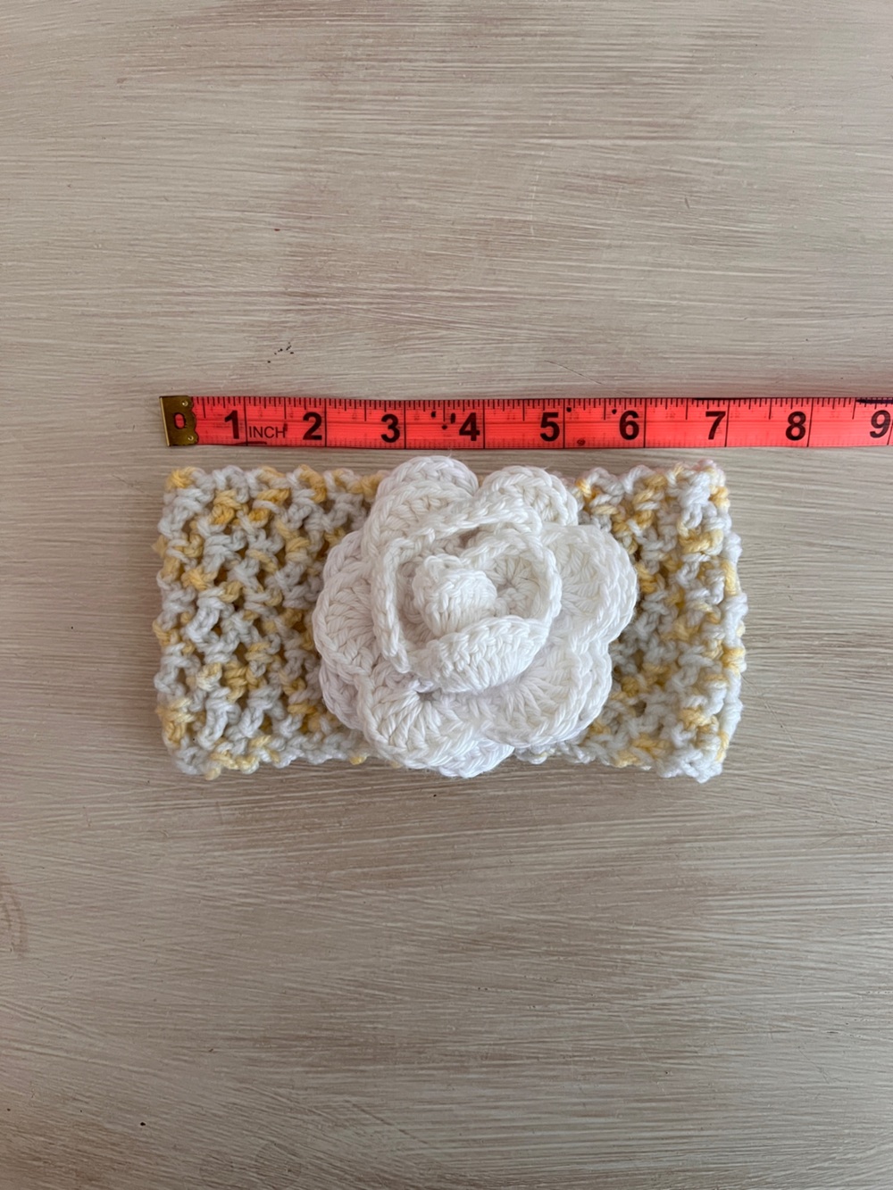 Handmade Crochet Headband with White Flower